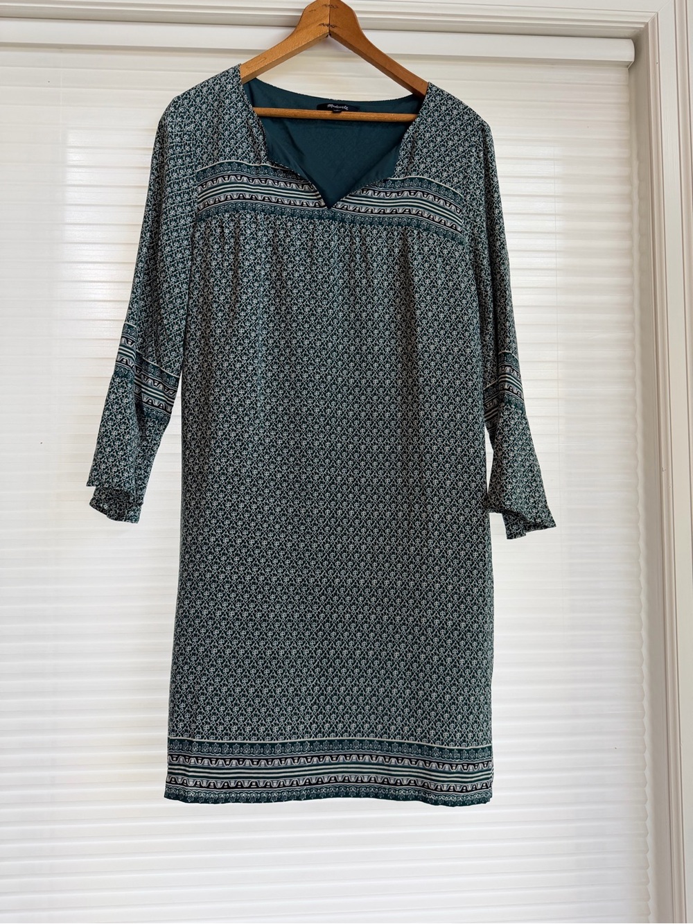 Size Medium Madewell Teal Boho 100% Silk Shift Dress